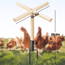 Chicken Perch Toy for Coop, Roosting Bars for Chickens in Coop, Wooden Chick Perch Stand with Metal Ground Plug, Chicken Run Toys, Chicken Coop Accessories