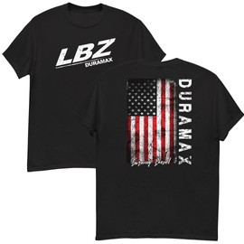 LBZ Duramax T-Shirt Men's American Flag Tee Patriotic Diesel Truck Shirt - Black - L