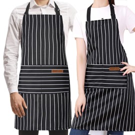 [2 Piezas]RUISTLI Mandiles de Cocina Mujer y Hombre,Mandil-Delantales de Cocina Mujer,Delantal de Cocina de Lona,Aplicable Parrillero,Cocina Accesorios,Reposteria,Barista,Meseros,Chef,Estilo Rayado