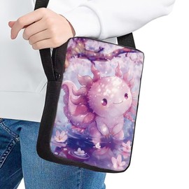 Snilety Cute Axolotl Small Crossbody Bag for Women Mini Messenger Bag with Adjustable Strap Zippers Lightweight Travel Bag