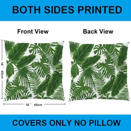 WILPROO Outdoor Pillow Covers 18x18 Tropical, Soft Velvet Green Palm Leaves Print Throw Pillows Cover Decorative Square Cushion Cases for Home Sofa Couch Living Room Decor Set of 2