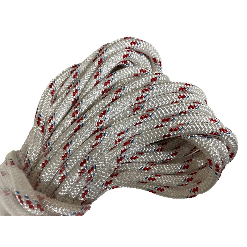 Yacht Braid Premium Polyester Rope 7/16 inch, White with Red