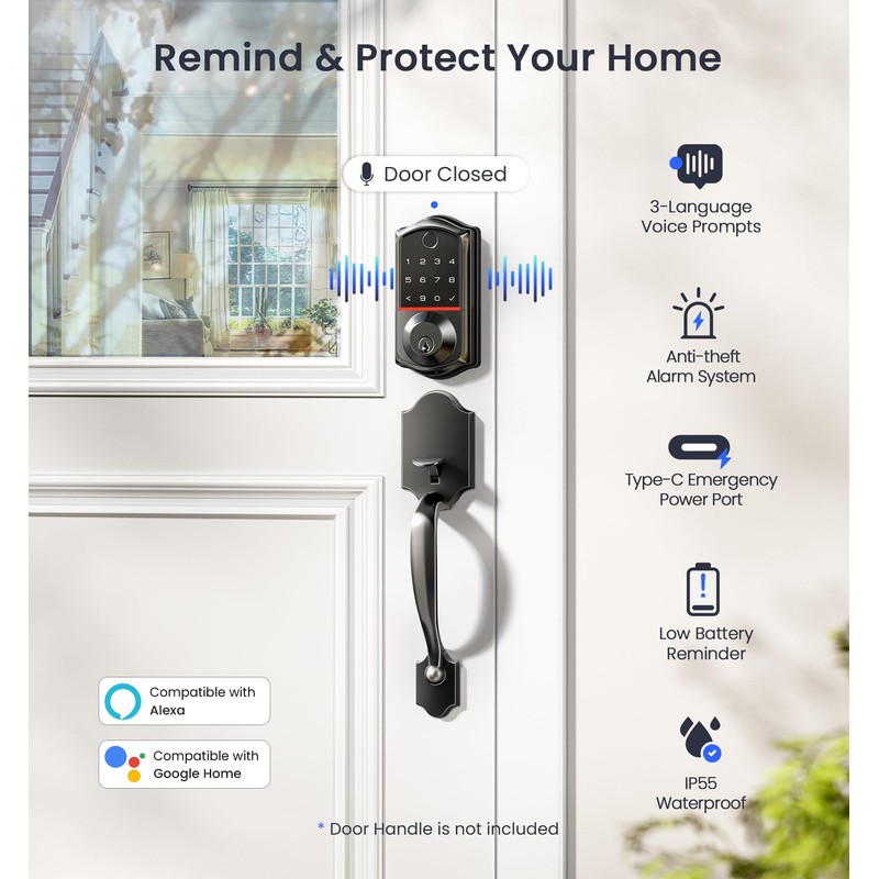 Veise Wi-Fi Keyless Entry Door Lock with Fingerprint, Remote App