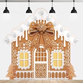 Panelee Extra Large Christmas Banner Decorations 6.8x6.5 ft Polyester Gingerbread House Backdrop Xmas Party Background for Xmas Holiday Garage Door Yard Photo Booth Indoor Outdoor Decor(Lovely)