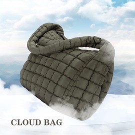 Quilted Tote Bag, Large Carryall Shoulder Hobo Bag, Lightweight Puffer Design, Army Green