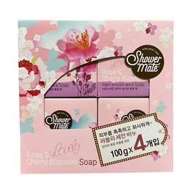 Shower Mate 샤워메이트 러블리 로즈 앤 체리블로섬 솝 비누 100g x 4개 Shower Mate Lovely Rose and Cherry Blossom Soap 100g x 4