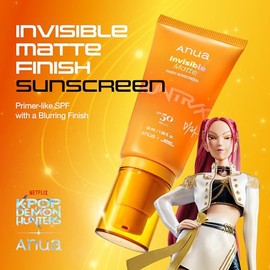 Anua Invisible Matte Finish Sunscreen, Broad Spectrum SPF50, Clear Gel, Non Comedogenic UV Filters, All Skin Types, Lightweight Poreless Primer, Kpop Demon Hunters, Korean Skincare, 50ml