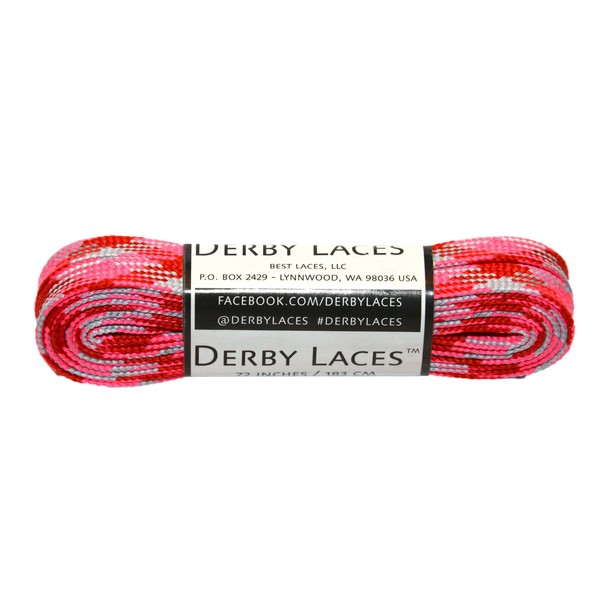 Derby Laces Pink Camouflage 72 Inch Waxed Skate Lace for Roller Derby, Hockey and Ice Skates, and Boots