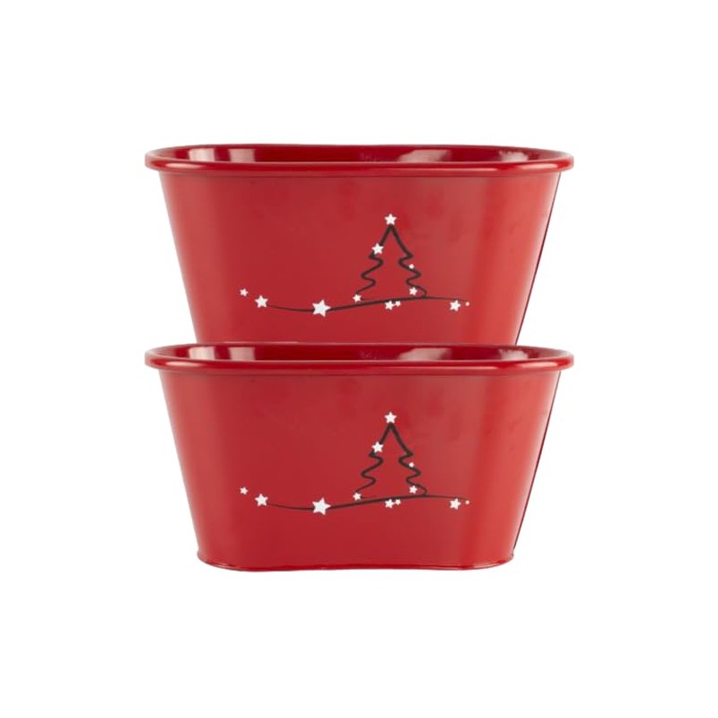 Fyne-Finds Set of 2 Red Tin Pail Trough Planter Pot