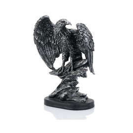 AMOIENSIS Eagle Statue Decor 10 inch Resin, Eagle Scout Gifts, US Citizenship Gifts, Symbol of Freedom Bird, Antique Silver Accent American Eagle Bird Sculpture for Home Office Man Table Decoration