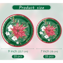 WRAPAHOLIC 50Pcs Christmas Paper Plates - 7 & 9 Inch Gold Foil Poinsettia Flower Disposable Plates Decorative Dinner Dessert Plates for Christmas Party Tableware Supplies Table Decor