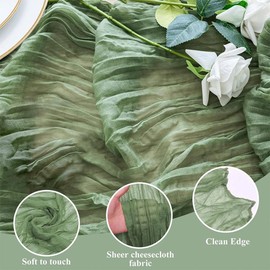 Sage Green Cheese Cloth Table Runner 35x120 Inch Boho Rustic Gauze Cheese Cloth Table Runner for Wedding Bridal Baby Shower Birthday Party Table Decor (Sage Green, 2 Pack)