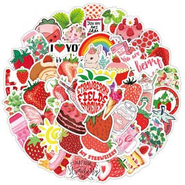 Strawberry Stickers for Laptop(50 Pcs),Gift for Kids Teens Adults Girl,Strawberry Waterproof Stickers for Water Bottle,Vinyl Stickers for Scrapbook,Journal,Dairy,Skateboard