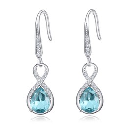 Dangle Drop Earrings 925 Sterling Silver Infinity Earrings Teardrop Crystal Leverback Earrings Birthstone Fine Jewelry Gifts for Women(January Crystal), Sterling Silver, crystal