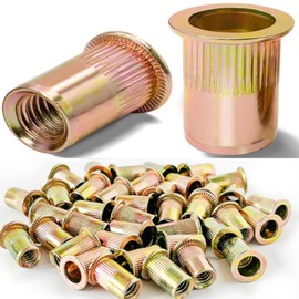 M6 Rivet Nuts, (50Pcs) M6 Flat Head Rivnut Threaded Insert Nuts with Knurled Body, Metric Zinc Plated Carbon Steel Insert Nutsert for Automotive, Furniture, Decoration