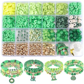 SUNNYCLUE 1 Box 1333Pcs DIY 4 Sets Green Bracelet Making Kit St. Patrick'S Day Multi Layer Bracelets 3 Leaf Clover Charm Polymer Clay Beads Irish Shamrock Charms for Jewellery Making Kits Supplies