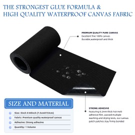 KING MOUNTAIN Canvas Iron on Patch,3"×60",Waterproof 100% Cotton Fabric Repair Patch,Used for Various Sofa,Tent,Clothes,Seats,Suitcases (Black,Waterproof)