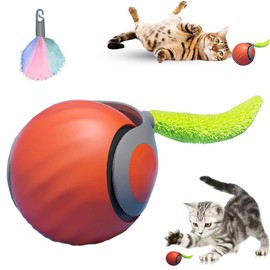 Hriytef Speedy Tail Cat Toy - 2025 Interactive Cat Toy, Automatic Moving Ball with Tail, 2-Speed Adjustable, Fun for Indoor Cats (Orange)