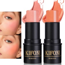 LSxia 2 Pcs Cream Blush Stick Makeup Kit, Natural Shimmer & Matte Stick Blush Wand for Cheeks, Lightweight Blendable Silky Cream Blush Makeup -Matte Blush (#02 Soft Pink #03 Coral Orange)