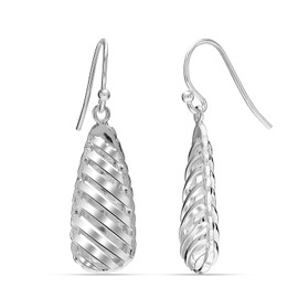 LeCalla 925 Sterling Silver Textured Drop Dangle Earring for Women | Double-Sided Embossed Texture Hook Earrings | Classic Croissant Teardrop Dangle Earrings - 35MM