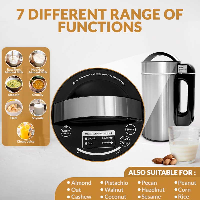 Crayton Nut Milk Maker Machine with Built-in Strainer, 51oz/ 1.5L