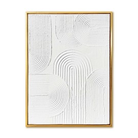 Sofoney - Gold Framed White Textured Canvas Wall Art Hand Painted Abstract Plaster Wall Art Heavy Texture Minimalist Line Oil Painting, Boho Wall Decor for Living Room Bedroom Office - 18"x24"