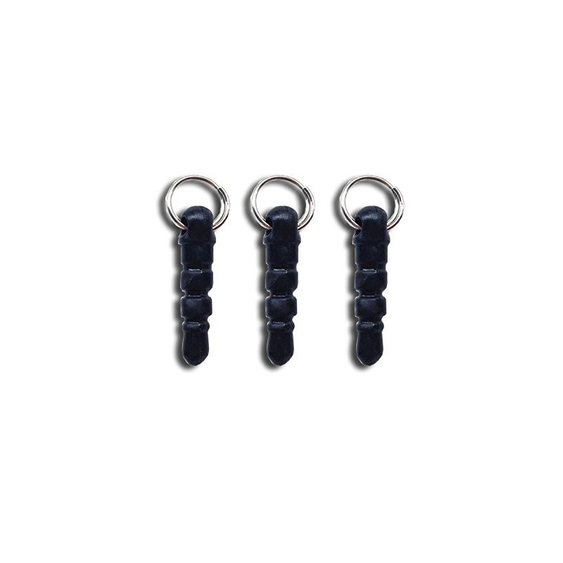 Set of 3 earphone jacks with dual rings, silver