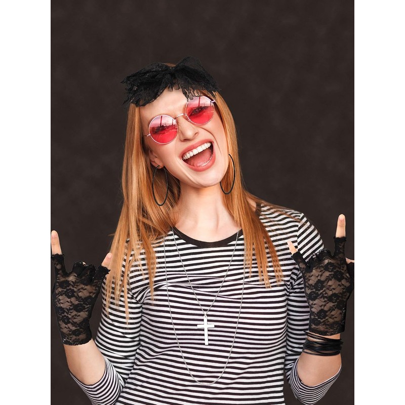 Accesorios de fiesta retro años 80 – Diadema, guantes, aretes,