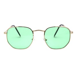 Vintage Square Gold Thin Metal Frame Sunglasses Green Lens UV 400