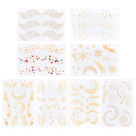 GORGECRAFT 8 Sheets Temporary Tattoo 8 Styles Glitter Gold Freckles Tattoos 3D Body Art Sticker Tattoo Butterflies Wings Moons Meteors Temporary Tattoos Stickers Makeup Accessories