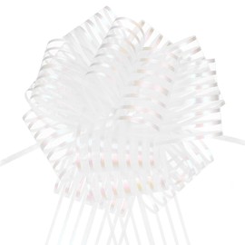 MECCANIXITY 5pcs 8 Inch Organza Large Pull Bow Metallic Gift Wrapping Bows Ribbon Chiffon Yarn White for Wedding Baskets Presents Christmas Valentine's Day