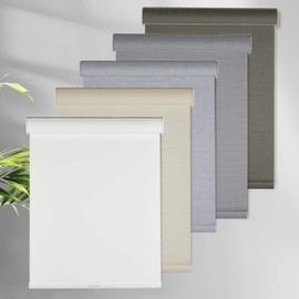 Tonature 100% Blackout Cordless Roller Blinds for Window, Roller Shades with Texture Fabric UV Protection Thermal Insulated Blinds for Kitchen,Bedroom,Living Room, Home Office(53" W x 72" H,Beige)