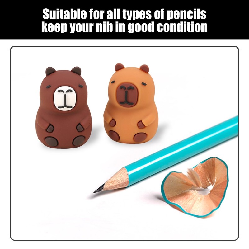 2 Capybara Pencil Sharpener, 2 Push and Pull Eraser, Cute