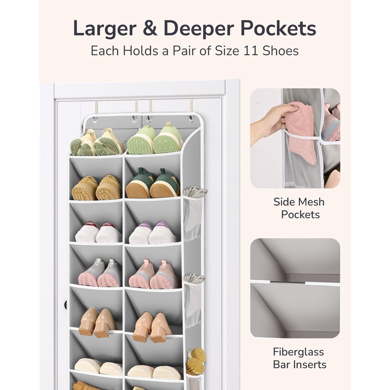 ULG Over The Door Shoe Organizer for Closet Fit 24-32