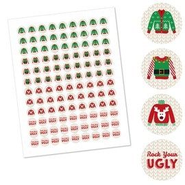 Big Dot of Happiness Ugly Sweater - Holiday and Christmas Party Round Candy Sticker Favors - Labels Fit Chocolate Candy (1 Sheet of 108)