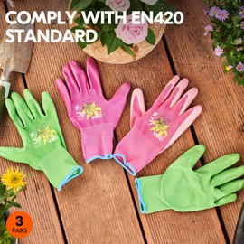 Vgo... 3Pairs Gardening Gloves Ladies,Safety Working Gloves,Non-Slip Nitrile coating,Dipping Gloves(NT2110)