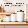 JOJUNO White Ceramic Canister Set with Wooden Lid, 3-Piece Airtight