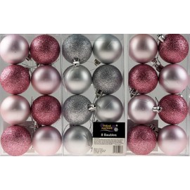 Theme Machine Set Of 24 Baby Pink/Silver 6cm Christmas Tree Baubles Decorations
