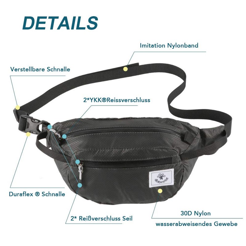 4Monster Travel Fanny Pack with 3-Zipper Pockets, Water Resistant, Ultralight,