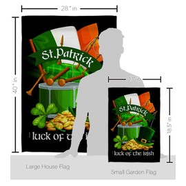 Breeze Decor Luck of The Irish Garden House Flag Set Spring St Patrick Shamrock Leprechaun Lucky Coin Holiday March Clover Decoration Banner Small Yard Gift Double-Sided, Made in USA