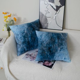 DILOXNSU Blue Grey Cushion Covers 45 x 45 cm Set of 2 Abstract Art Paintings Soft Velvet Decorative Square Throw Pillow Cover for Sofa Couch Livingroom Home Decor Cushions Cases 18 x 18 Inch