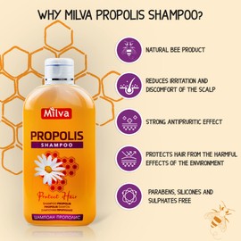 Milva Propolis Honey Bee Shampoo - Scalp Soothing Shampoo for Irritated Scalp - Itchy Scalp Solution for Damaged Hair - Regenerates, Strengthens and Protects Hair 200 ml