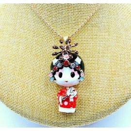 Betsey Johnson Elegant GEISHA Princess Asian DOLL Rhinestone Enamel Betsey Johnson Necklace Red