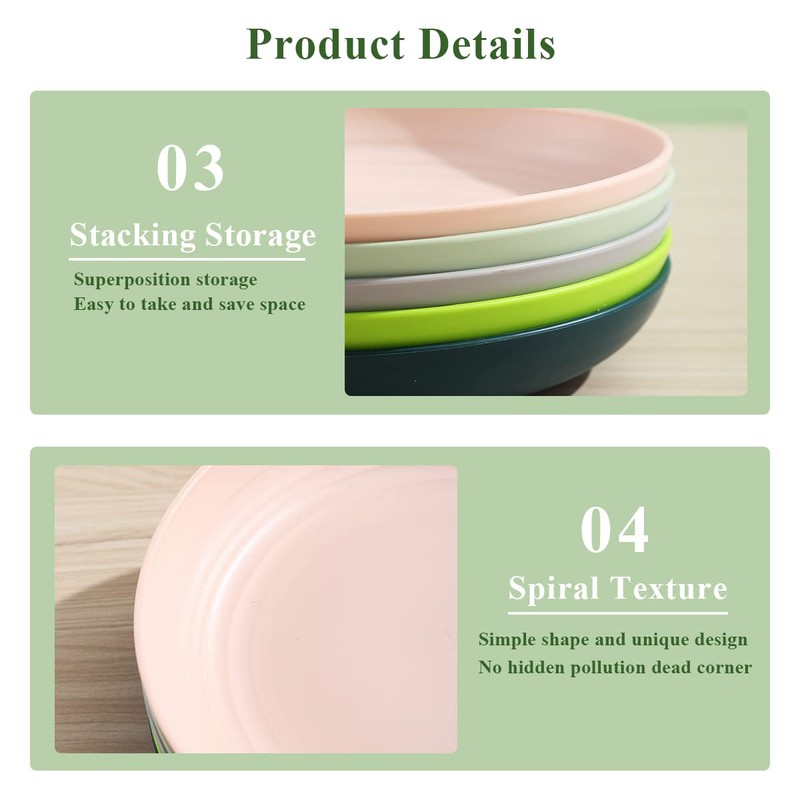 Berglander 9 Inch Plastic Deep Dinner Plates Set of 8