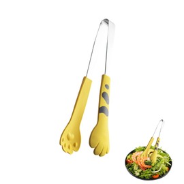 Kitchen Tong, Cooking Cute Cat Paw Shape Serving Tong Stainless Steel Small Salad Clamp Bread Clamp (S-Yellow)