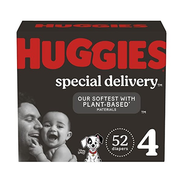 Hypoallergenic Baby Diapers Size 4 (22-37 lbs), Huggies Special Delivery, Fragrance Free, Safe for Sensitive Skin, 52 Ct