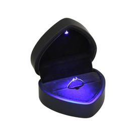 Shengxi Velvet Ring Box with LED Light, Heart Shape Ring Box, Wedding Jewellery Presentation Box for Wedding, Engagement, Valentine's Day, Black