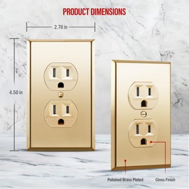 ENERLITES Elite Series Duplex Receptacle with Stainless Steel Metal Wall Plate, Tamper-Resistant Outlet, Commercial Grade, 15A 125V, UL Listed, 61580-TR-GD77PB, Gold with Polished Brass Wall Plate