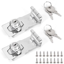 Hasp Lockable, Safety Hasp with Lock, 4 Inch Stainless Steel Hasp with Key, Device Cabinet Lock for Doors, Wooden Box, Garage Door (Silver)