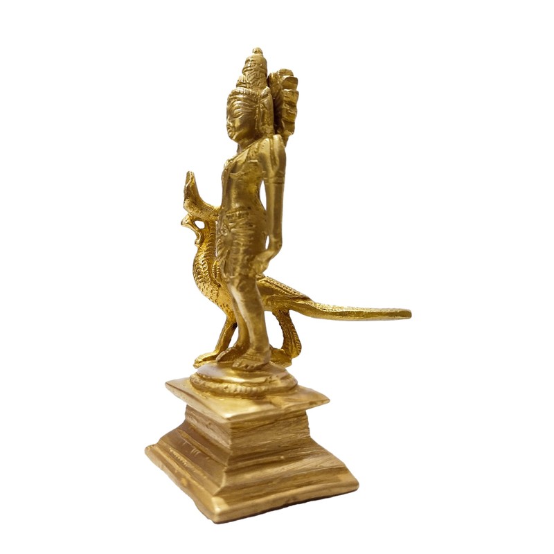 athizay Brass kartikeya Statue with Peacock in Virgin Brass 11cm
